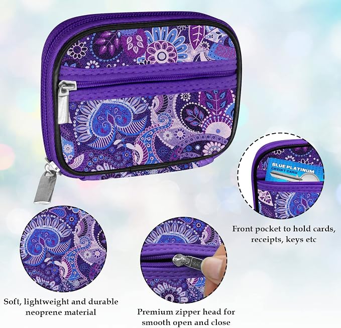 Serfeymi Weekly Travel Pill Organizer Pill Case for Purse with Removable 7 Day Pill Box, Fashionable Travel Medicine Organizer Pill Container for Medicine, Vitamin, Supplement - Black 03 + Purple 01