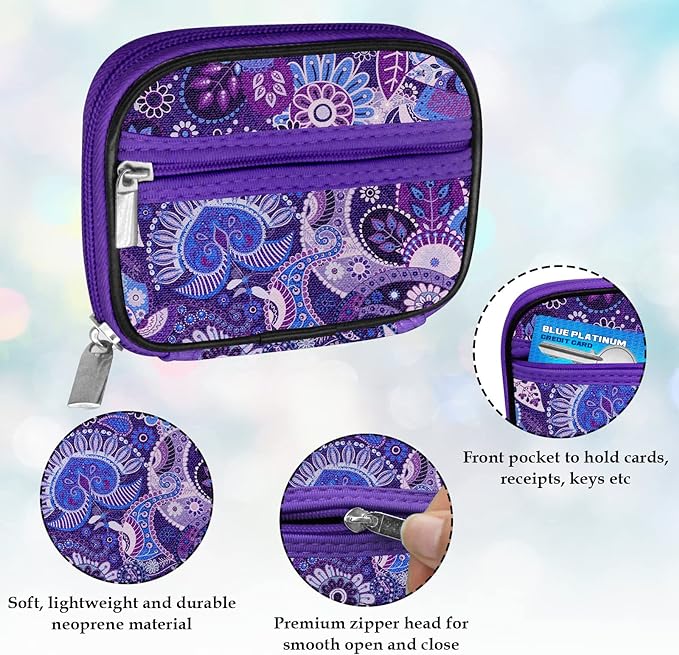 Serfeymi Weekly Travel Pill Organizer Pill Case for Purse with Removable 7 Day Pill Box, Fashionable Travel Medicine Organizer Pill Container for Medicine, Vitamin, Supplement - Bloom 01 + Purple 01