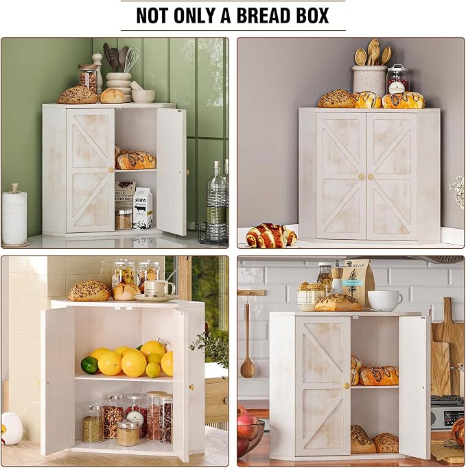 Trironsun Corner Bread Box for Kitchen Counter Double Layer Bamboo Bread Storage Container Large Capacity Bread Storage Bin Farmhouse Breadbox Organizer