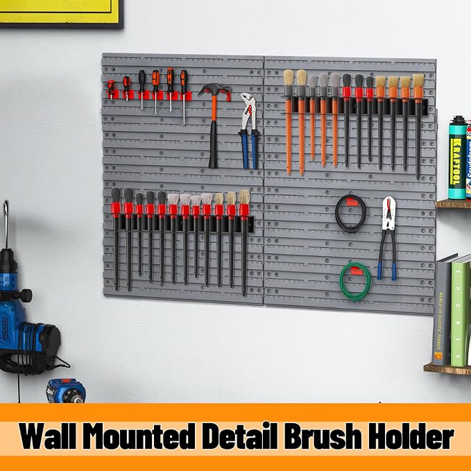 2Pcs Car Detailing Brush Holder Wall Mount,12 Holes Multi-Size Metal Utility Brushes Rack Detail Car Detailing Organizer for Garage Workshop Auto Shop Tool Organizer(Brush Holder, Black)