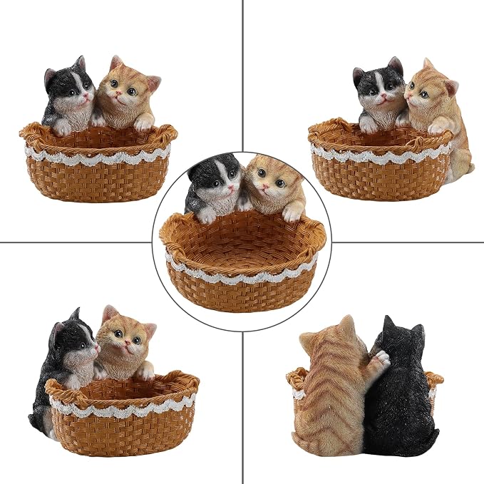 Resin Double Cat Storage Basket, Decorative Catchall Tray for Keys & Candy, Desk Organizer Bowl for Home Office, Room Decor Accessories