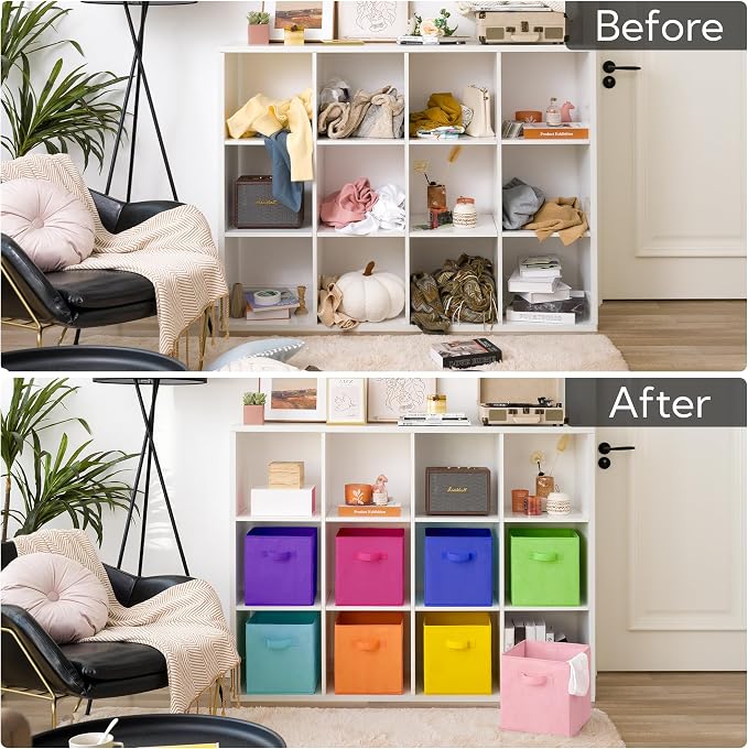 GRANNY SAYS 11 Inch Cube Storage Bins, Cube Organizers, Rainbow, 8-Pack | Collapsible Storage Boxes with Thickened Base Plate, Sturdy Handles, Decorative Baskets for Shelves, Closet