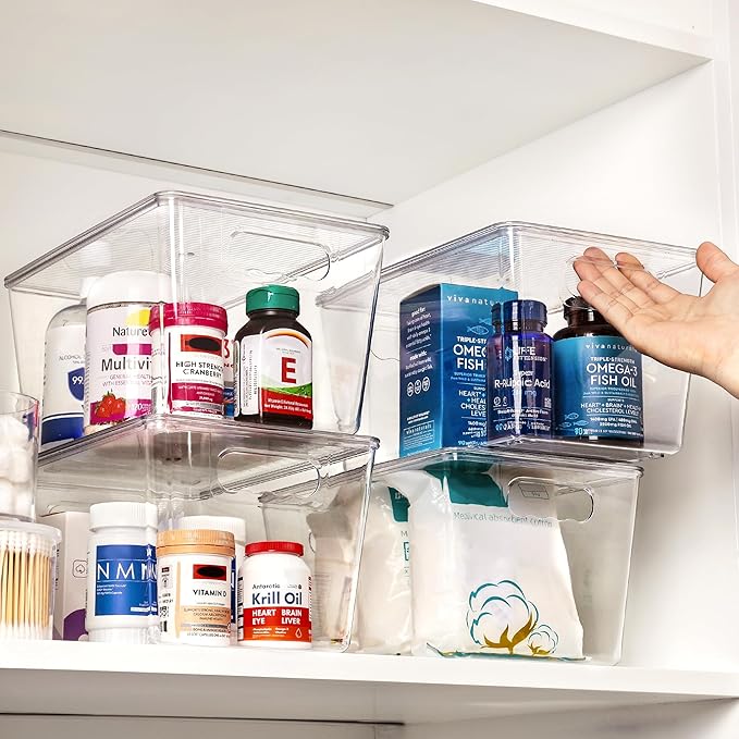 Vtopmart 10 Pack Clear Stackable Storage Bins with Lids and Handles, Large | BPA-free Plastic, Organize Vertically, For Pantry Kitchen Fridge Cabinet Closet Bathroom, Built to Last, Easy to Move