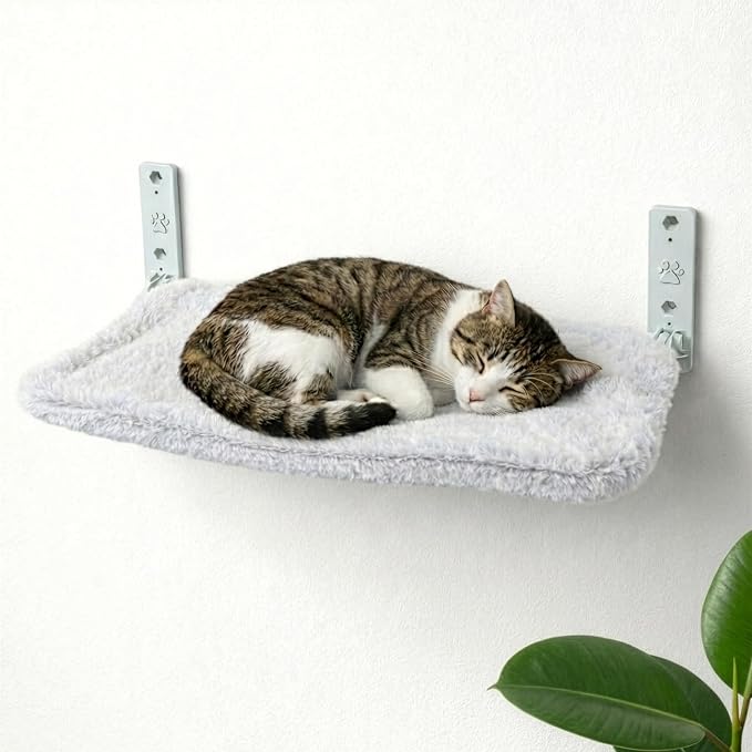 OtterPets Cat Wall Bed, Foldable Cat Wall Hammock with Plush Washable Cover | 35 lb metal support; plush washable cover; hardware for drywall, studs and concrete, cat wall shelf, wall mounted cat bed