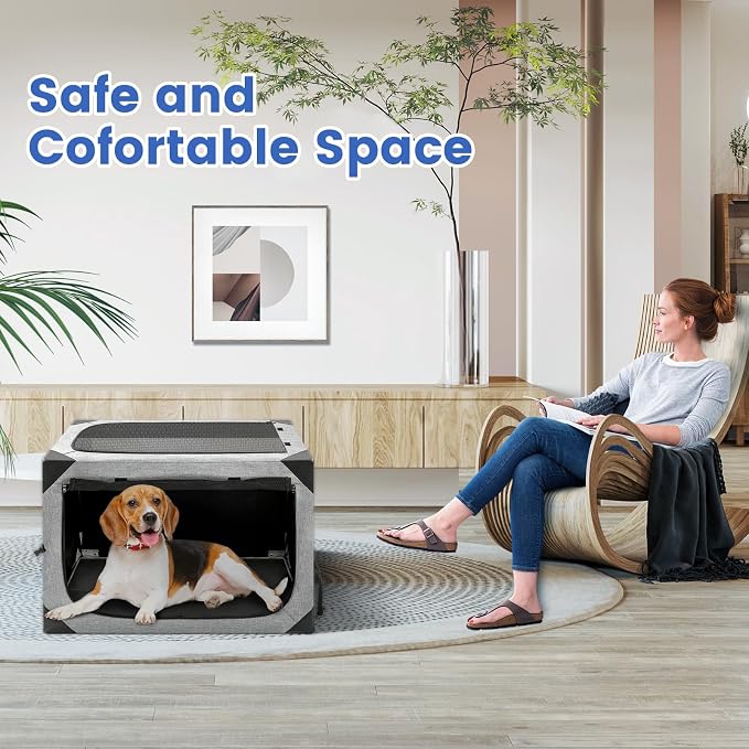 Dog Crate,30x21x21 Inch Large Dog Crate for Large or Medium Dogs, Portable and Foldable Design of Dog Cage, Perfect for Travel or Home Use, Dog Kennel with 3-Door and Durable Mesh Windows, Light Grey