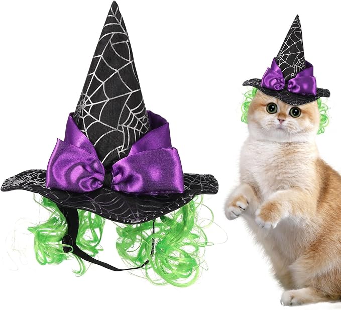Abaodam Pet Witch Hat for Cats Dogs Puppies Halloween Star Hat Lightweight Cosplay Party Accessory for Holiday Costume