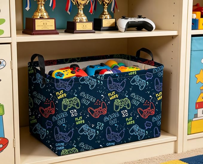 Sanjiaofeng Rectangular Game Basket for Kids,Kid Games Controller Bin,Cool Baby Storage Basket,Baby Storage Bin,Gift Baskets,Room Decor(Line Game Console)