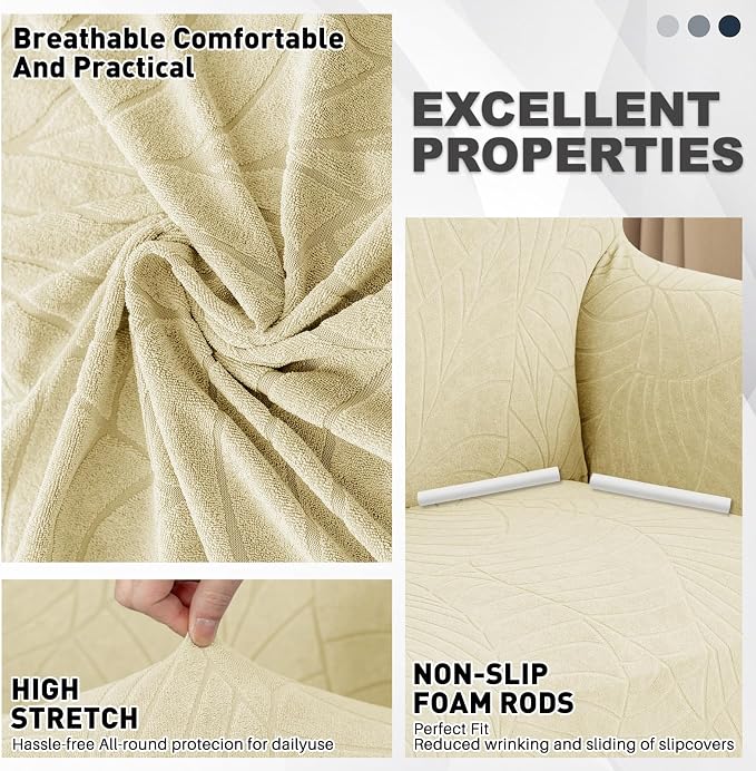 YEMYHOM Couch Cover Latest Jacquard Design High Stretch Sofa Chair Covers for Living Room, Pet Dog Cat Proof Armchair Slipcover Non Slip Magic Elastic Furniture Protector (Small, Begonia Leaf Beige)