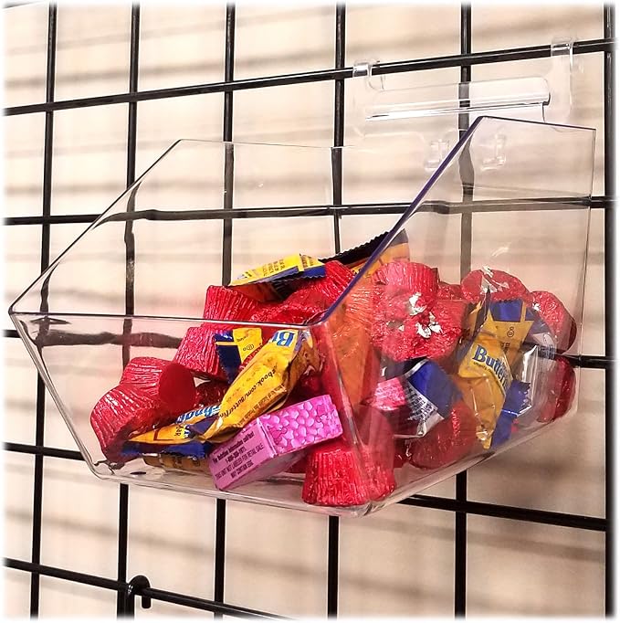 Clear Gridwall Acrylic Bins, Medium Bin for Grid Panels - 6" L x 5.5" H x 9.5" D - 10 Pack