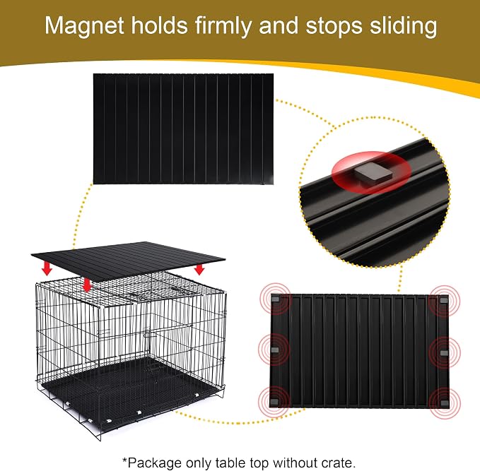 Dog Crate Topper Metal with Magnets for 36 Inch Crate - Aluminum Foldable Dog Kennel Topper Decorative Storage Pet Crate Table Black (Only Topper)
