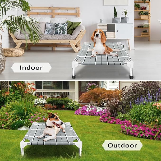 Elevated Dog Bed, Raised Cooling Lifted Dog Cot for Indoor & Outdoor | Cooling Breathable Outside Portable Dog Hammock Bed for Small Pet ,Non-Slip Feet, Stainless Steel Frame
