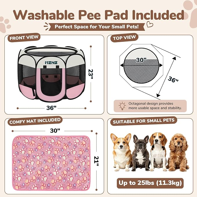Dog Cat Small Animal Puppy Playpen Crate with 2 Blankets, Medium, Pink | Portable Pet Pigs Bunny Cage Enclosure, Pop Up Dogs Cats Tent Kennel with Carrying Case, No Assembly, Camping Use