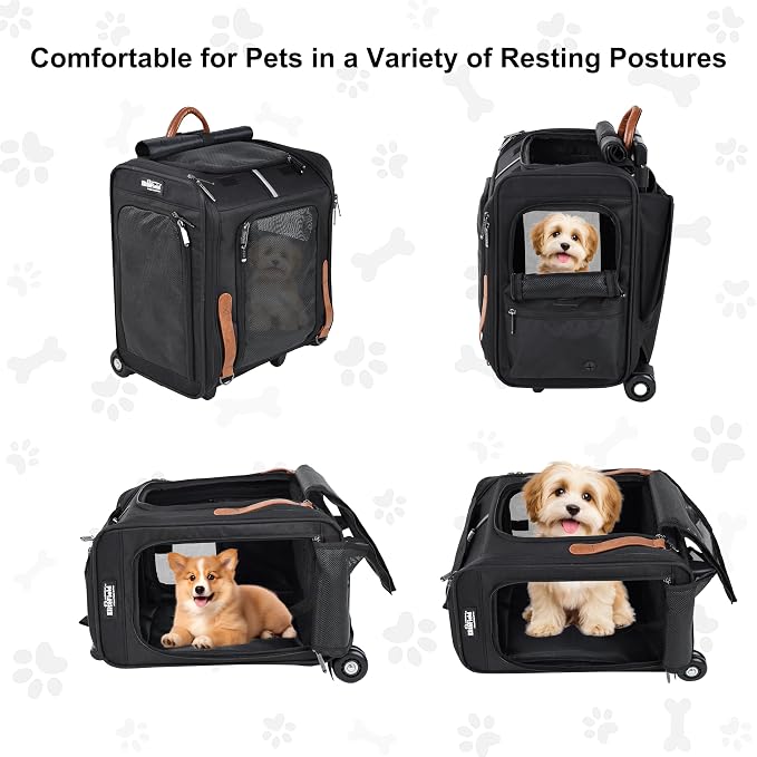 EliteField Deluxe Rolling Backpack Dog & Cat Carrier (2-Year Warranty) | Airline Approved, Waterproof Fabric, Scratch-Resistant Mesh, Retractable Handle, Wheels, Built-In Leash