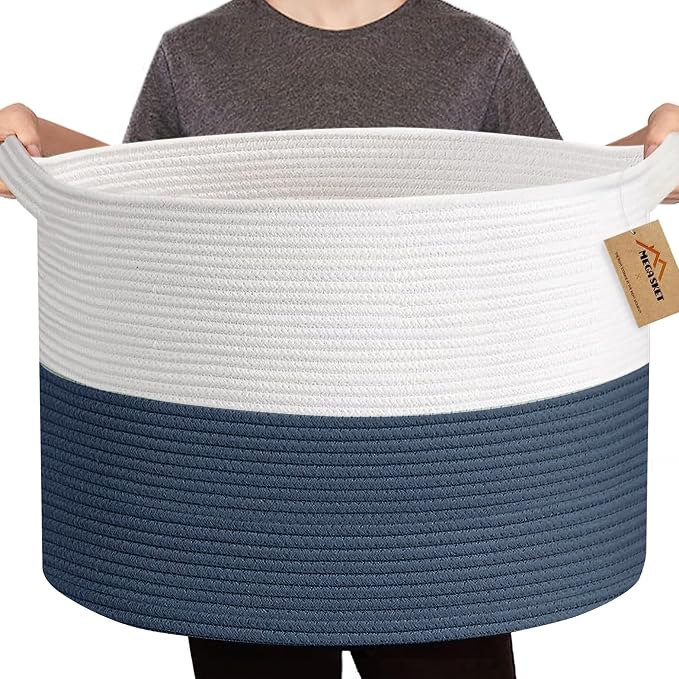 MEGASKET Extra Large Rope Basket, XXXL Woven Wicker Storage Basket, Kids Room Toy Storage Organizer and Storage, Dog Toy Stuffed Animal Basket Bins, Kids Room Playroom Organization(22" x 22" x 14")