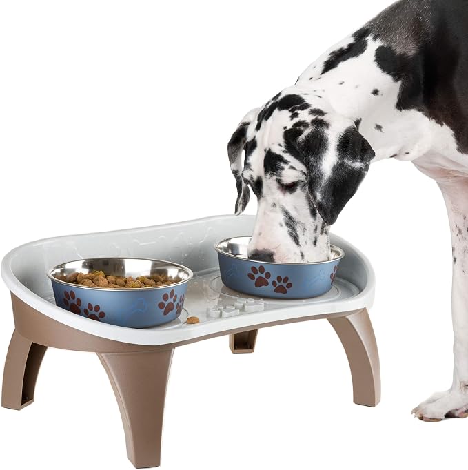 Dog Bowl Stand - 8.5-Inch-Tall Feeding Tray for Dogs and Cats - Dog Bowl Stands for Large Dogs with Splash Guard and Non-Skid Feet by Petmaker (Brown)