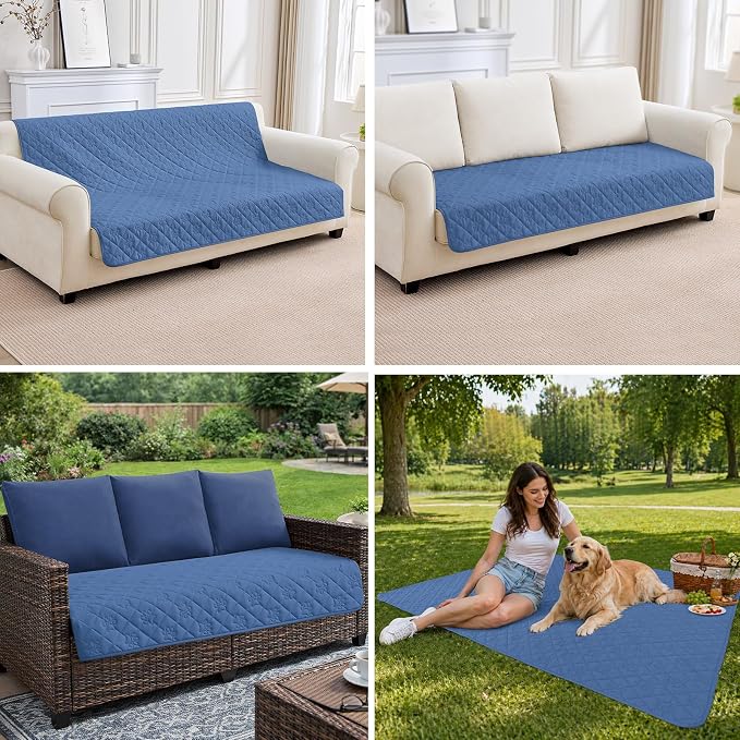 PAWFINITY Waterproof Couch Covers for Dogs, Pet Blanket for Sofa Washable | Paw Print Quilted, Hair Resistant, Anti Cat Scratch, Pee Proof Furniture Protector for 3 Seat Sofa and Bed, 30x80 Inch, Blue