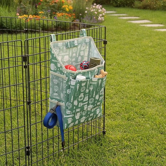 1 Pack Hanging Pet Fence Organizer, Vertical Mesh Storage Bag for Playpen Accessories, Polyester Supply and Toy Holder