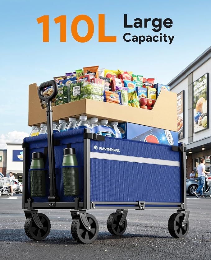Collapsible Wagon Cart with Wheels, 220LBS for Grocery Shopping Camping | 110L Capacity Wagons Carts Foldable,220LBS Heavy Duty Wagon Carts, Lightweight Portable Utility Cart,All-Terrain Wheels