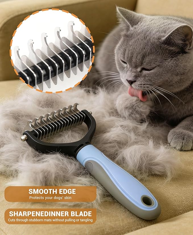 All-in-One Pet Grooming Kit - Long Hair Cat Grooming Kit & Dog Set, Includes Double-Sided Comb, Shedding Comb, 2 Knotting Combs & Massaging Comb