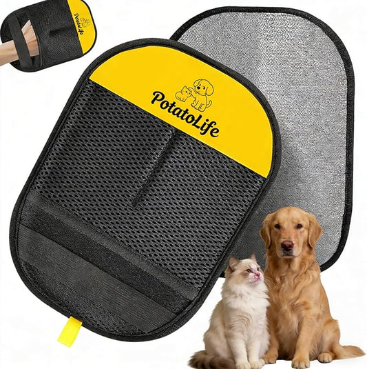 PotatoLife Pet Hair Removal Mitt, Upgraded Reusable Electrostatic Washable Fur Remover for Dogs Cats, Grooming Mitt for Couch, Sofa, Furniture, Carpet, Clothing and Car Seat, Small, 1PCS