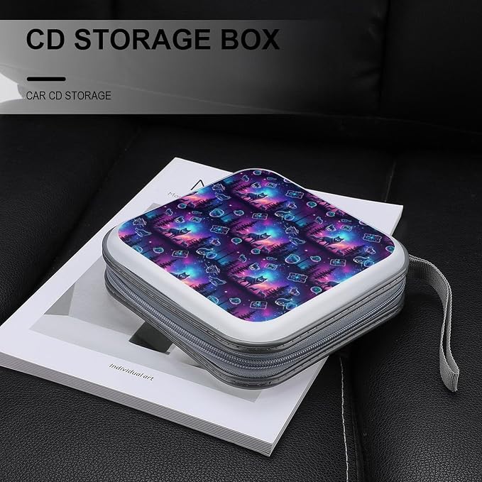Protective 40-Capacity CD Organizer Winter Wolves Animal, Hard Case Storage Binder with Zipper, Portable Wallet for Car Home Office