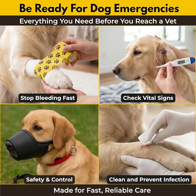 Dog First Aid Kit, Cat and Pet Emergency Kit, Vet Approved, 74 Pcs | High quality, easy to open compact kit, Ideal gift for dog lovers, cat owners, pet parents. Home, travel, hiking, camping.