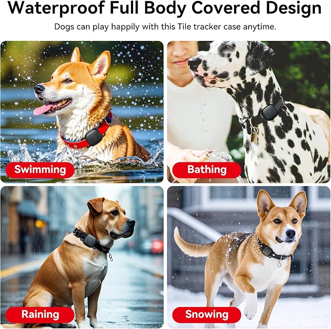 DDJ Waterproof Dog Collar Holder for Life360 Tile Mate Tracker, 2-Pack Durable Silicone Cover, Anti Lost for Life 360 Tile Tracker Case for Cat & pet Collars, Easy Installation, Black+Pink