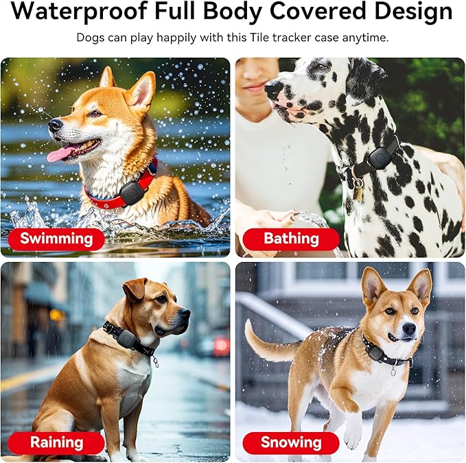 DDJ Waterproof Dog Collar Holder for Life360 Tile Mate Tracker, 2-Pack Durable Silicone Cover, Anti Lost for Life 360 Tile Tracker Case for Cat & pet Collars, Easy Installation, Lightweight, Black