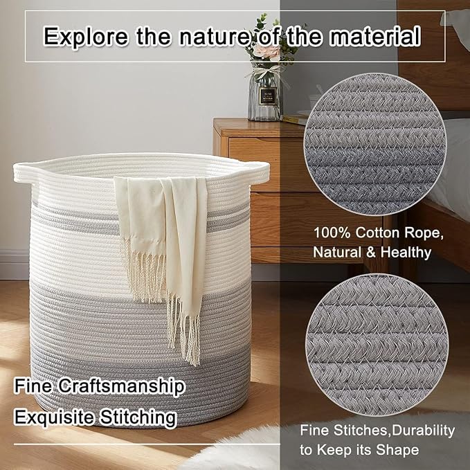 OIAHOMY 120L Laundry Basket Laundry Hamper Nursery Hamper Gradient Gray | Tall Dirty Clothes Hamper with Handle,Blanket Basket,Decorative Basket for Living Room,Storage Basket,Toy Storage