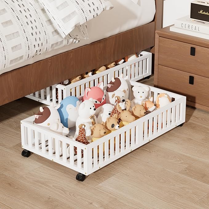 Under Bed Storage with Wheels, 2 Pcs Bamboo Drawers for Clothes and Toy | 360° wheels glide smoothly, Sturdy bamboo frames hold clothes, shoes, bedding and toys. Easy pullout access keeps rooms tidy