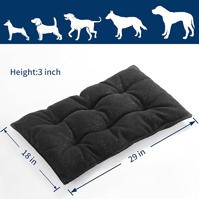 Chew Proof Indestructible Dog Beds for Aggressive Chewers,Durable Dog Crate Pad,Washable Tough Pet Mats for Kennel,Black,M 18x29 in