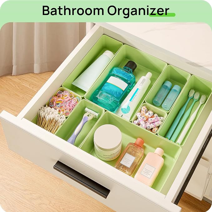 Vtopmart 25 Pack Plastic Drawer Organizers with Non-slip Rubber Pads | 4-Size Versatile Makeup Organizer, Storage Containers Small Bins for Makeup, Jewelries, Bedroom, Kitchen Utensils and Office