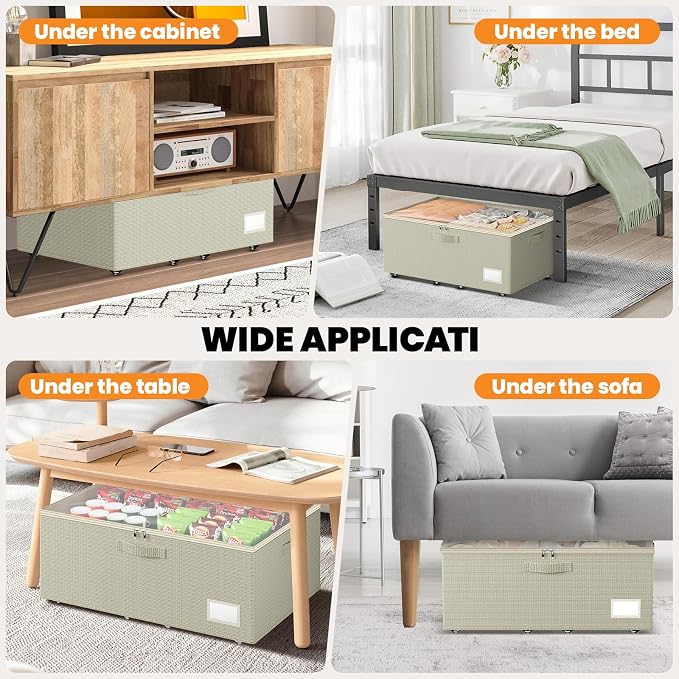Dayacoco Under Bed Storage With Wheels,10in Underbed Storage Containers 65L | Large Capacity Underbed Storage, No Assembly Required Rolling Under Bed Storage for Clothes Blankets Shoes Beige