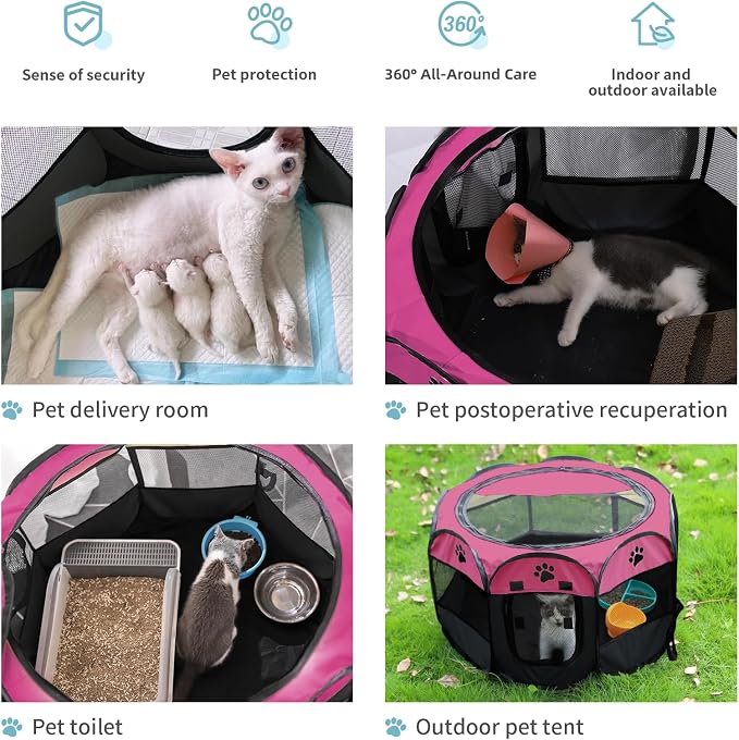 SENCONE Portable Pet Playpen for Cats, Kittens, Puppies, Indoor/Outdoor, S | Pop-Up/Fold-Flat Tent for Storage/Travel • Play & Exercise Pen for Small/Growing Pets • Recovery & Whelping Space • Red