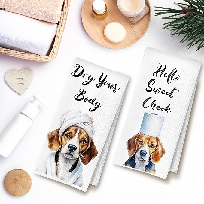 Funny Beagle Dog Hand Towels for Bathroom Washroom, Gifts for Beagle Lovers Women Men, Dog Bathroom Decor, 16x24 Inch Set of 4