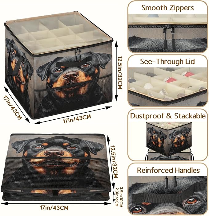 TropicalLife Bernese Dog Shoe Organizer for Closet | Funny Pets Foldable Shoe Storage Organizer Box Bin with Adjustable Dividers and Clear Cover, Fits up to 16-32 Pairs