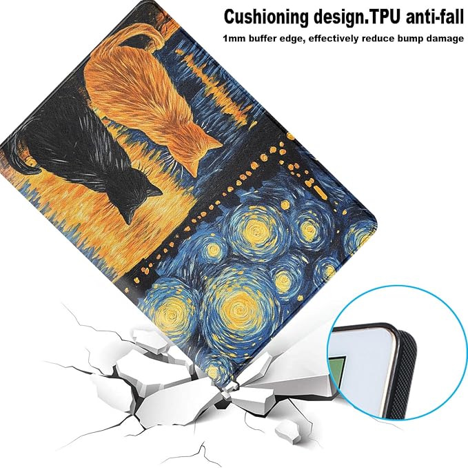 for Samsung Galaxy Tab A8 10.5 Inch 2022 (SM-X200/X205/X207) Tablet Protective Cover with Adjustable Stand and Magnetic Auto Wake/Sleep,Starry Night Cats