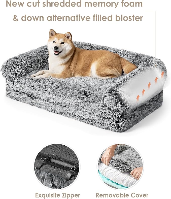 EHEYCIGA Orthopedic Foldable Human Dog Bed - 72x44x11, Faded Black | Memory Foam Human Sized Dog Bed, Waterproof Pet Bed for People, Faux Fur Pet Couch for Adult with Non-Slip Bottom