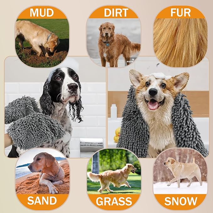 Puomue Microfiber Dog Towels for Drying Dogs, Super Absorbent, Soft and Quick Drying Pet Grooming Towel, 31Inch X 13Inch, Perfect Pets' Shower & Bath Supplies for Dog and Cat, Machine Washable, Grey