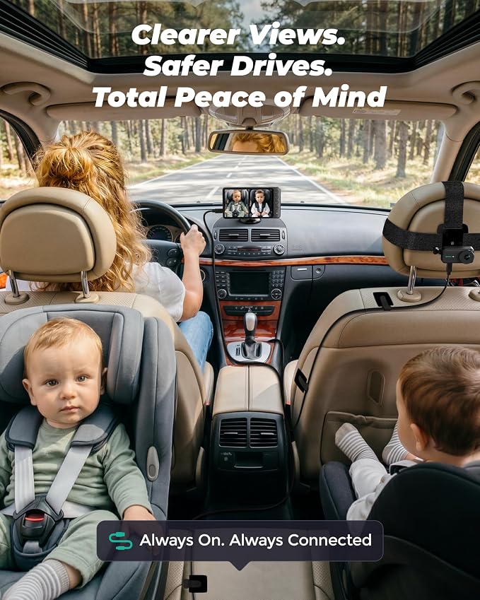 Magnetic Double Car Camera for 2 Baby with 5" 1080P IPS Monitor