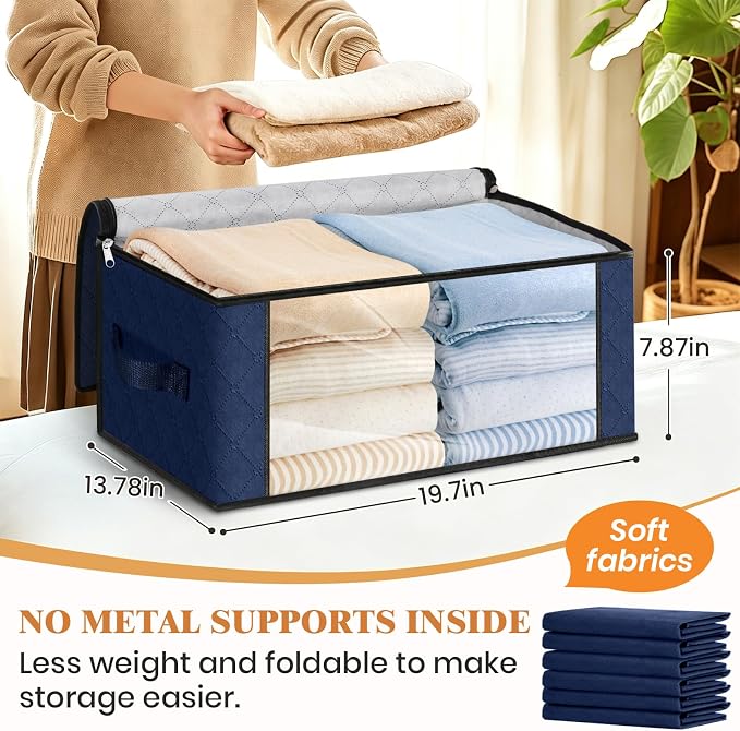 35L Closet Organizers, Foldable Under Bed Storage Containers | Storage Bags with Zippers,Window and Handles for Organizing Bedroom, Closet, Clothing,Organization with Handle