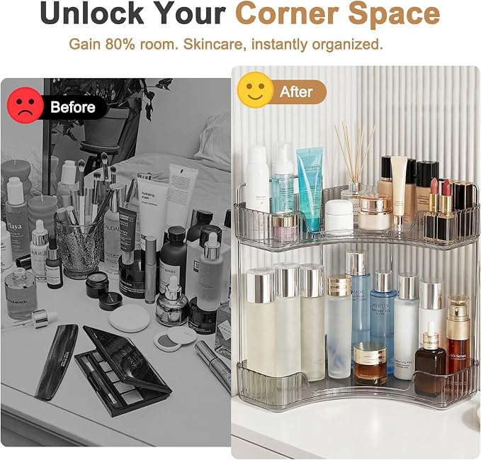 Corner Bathroom Counter Organizer, Vanity Organizer - Countertop Corner Shelf for Makeup Storage,Spice Racks for Kitchen Corner (Gray, 2-Tier)