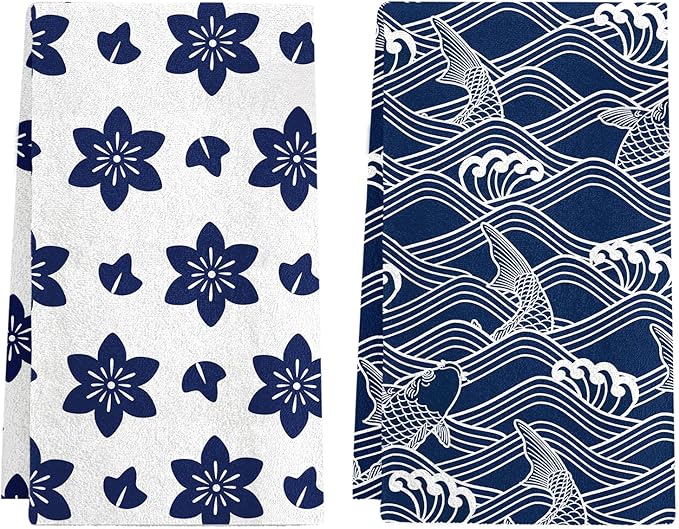 Kitchen Towels Set of 2 - Japanese Style Dish Towels for Kitchen Drying, Cute PatternTowels Soft Absorbent Dish Cloths for Cleaning, Home Decor Housewarming Gifts