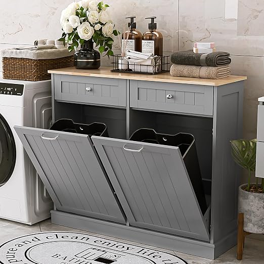 Spurgehom Double Tilt Out Trash Can Cabinet 2 X 13 Gallon with Storage