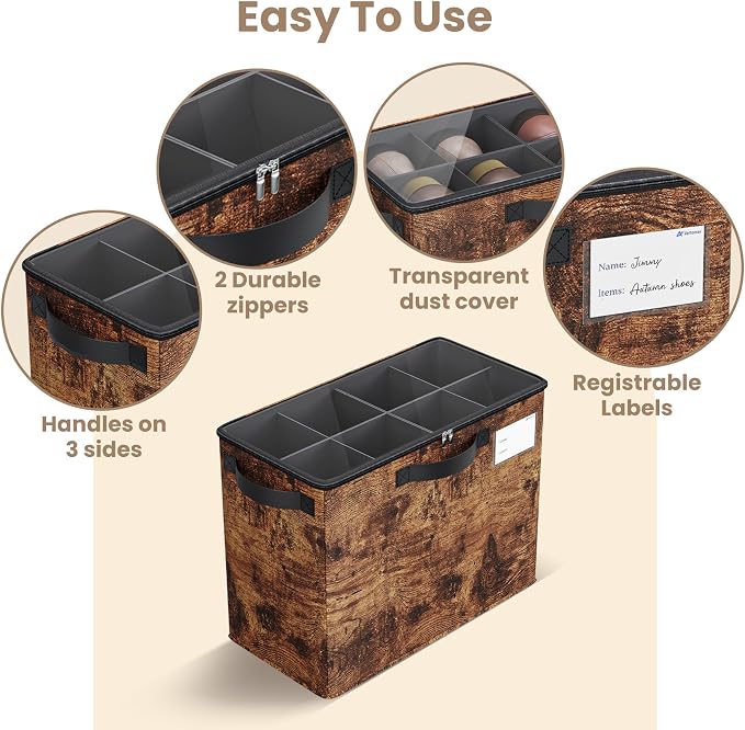 Varhomax Shoe Organizer Box for Closet, Small Fabric Storage Basket 2 Pack | Foldable Shoe Bin with Adjustable Dividers & Clear Cover, Saving Space Sneakers & Sandals Containersfor Entryway, Cubby