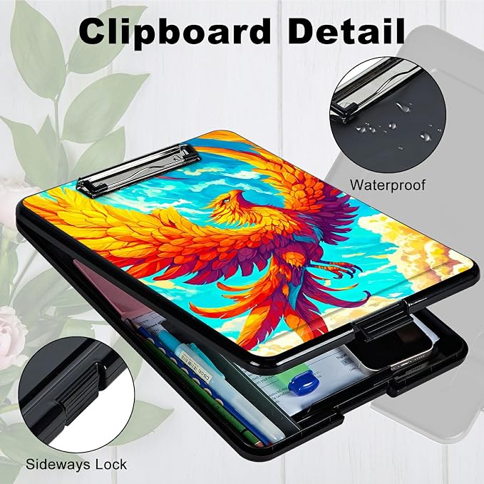 Flamingo Sky A4 Clipboard with Storage Pen Holder, Clipboards Organizer Nursing Clipboard Foldable File Folder Plastic Clipboard Folio Clip Board for Office Students Classroom Doctor