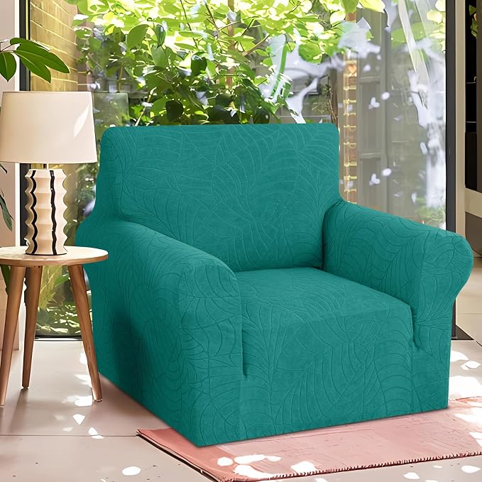 YEMYHOM Couch Cover Latest Jacquard Design High Stretch Sofa Chair Covers for Living Room, Pet Proof Armchair Slipcover Non Slip Elastic Furniture Protector (Small, Begonia Leaf Blackish Green)