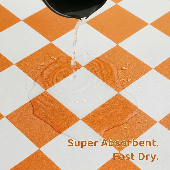 Ralxion Checkered Dog Feeding Mat, Absorbent Mats for Dog Food and Water Bowl, Dispenser, Aesthetic Orange Checkerboard Pet Placemat for Dogs, Cats, Puppy Accessories 16 x 24