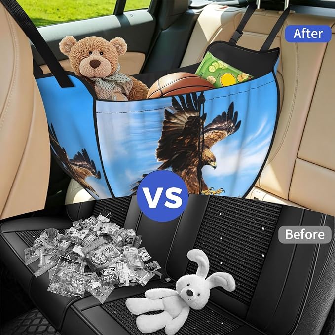 Eagle Dive Car Seat Organizer-Backseat Storage Bag for Travel | Waterproof Durable. Holds Snacks Gear Essentials. Fits Most Cars.
