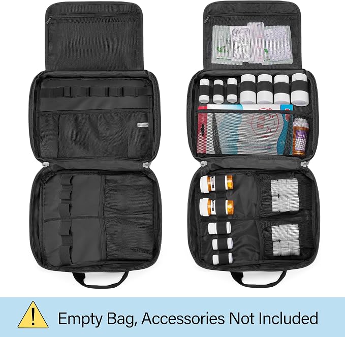 CURMIO Pill Bottle Organizer, Lockable Medicine Bottle Storage Bag, Gray | Emergency Medical Supplies for Home Care, for First Aid Kits, Multifunctional Bag, Home Storage, Dormitory, Travel, Empty Bag